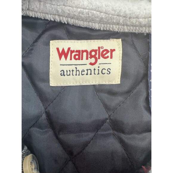 Wrangler Authentics Jacket Mens Large Red Gray Plaid Hooded Flannel Lined Shirt - Picture 4 of 11